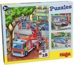 HABA Feuerwehr-Puzzle &ndash; 3-teiliges Set f&uuml;r Kinder ab 3 Jahren, Papp-Puzzle mit