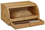 Relaxdays Rollbrotkasten mit Schublade, Bambus, aromadicht, Brotkasten mit
