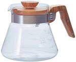 Hario Kaffekanne, 600 ml, Griff und Deckel aus Olivenholz, durchsichtig, 4 Cup