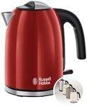 Russell Hobbs Wasserkocher Colours+, 1,7 l, 2400 Watt, Edelstahl, Rot 