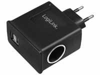 LogiLink Steckdosenadapter, 2x USB-Port 1A max. (5W) + 1x Zigarettenanzünder Buchse