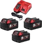 Milwaukee Starterset 18 Volt 4933451423 M18NRG-203 3X 18V/5,0Ah Li-Ion, 2 W, 18...