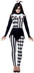 Smiffys - Damen N&auml;rrin Kost&uuml;m, Oberteil, Leggins und Haarband, schwarz Halloween