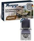 Kopp NAUTIC 2-fach Schutzkontakt-Steckdose mit Klappdeckel in Grau - Sichere
