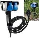 Chilitec Gartensteckdose 4-Fach Au&szlig;ensteckdose 2m Kabel Erdspie&szlig; IP44 230V