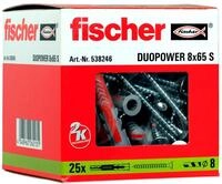 fischer DuoPower 8 x 65 S, Universald&uuml;bel mit Sicherheitsschraube,