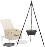 BBQ-Toro Dutch Oven Set 6-teilig mit Holzkiste | Schwarz | Rundes Gusseisen