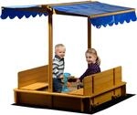 dobar&reg; Sandkasten mit schwenkbarem Dach | Kinder-Sandkasten aus Holz | Sitzb&auml;nke 