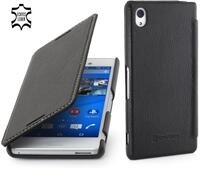 STILGUT Book Type Case ohne Clip, H&uuml;lle aus Leder f&uuml;r Sony Xperia M4 Aqua, schwarz