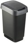 Rotho Twist M&uuml;lleimer 10l mit Deckel, Kunststoff (PP) BPA-frei, schwarz/silber, 10l