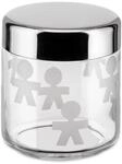 Alessi "GIROTONDO" K&uuml;chendose mit Glas aus Aufdruck und abgedichtetem Deckel aus