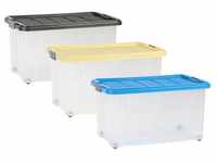 axentia Aufbewahrungsbox mit Rollen & Deckel, Stapelbox aus Kunststoff 55 Liter,