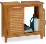 Relaxdays Waschbeckenunterschrank LAMELL, 2 T&uuml;ren, Waschbecken & Waschtisch, Bambus