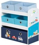 roba Spielzeugregal Rennfahrer - Spielregal f&uuml;r Kinderzimmer mit 5 Boxen aus Stoff -
