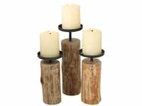 Boltze Kerzenständer Tempe (3-teiliges Set, Kerzenhalter aus Holz + Metall,
