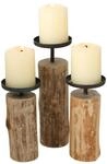 Boltze Kerzenst&auml;nder Tempe (3-teiliges Set, Kerzenhalter aus Holz + Metall,