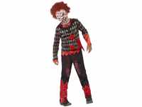 Smiffys Zombiekostüm Clown Deluxe, Rot und Grün, mit Latexmaske, Oberteil und Hose