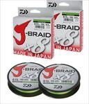 2 STK. Daiwa J-Braid 8 Braid 0.13mm, 8,0kg/18lbs, 150m Chartreuse (Doppelpack)