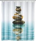 WENKO Duschvorhang Meditation, Textil-Vorhang f&uuml;rs Badezimmer, mit Ringen zur