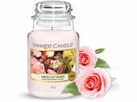 Yankee Candle Duftkerze im Glas (groß) – Fresh Cut Roses – Kerze mit langer