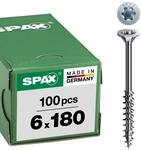 SPAX Universalschraube, 6 x 180 mm, 100 St&uuml;ck, Teilgewinde, Senkkopf, T-STAR plus