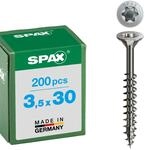 SPAX Universalschraube aus Edelstahl rostfrei A2, 3,5 x 30 mm, 200 St&uuml;ck, T-STAR
