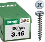SPAX Universalschraube, 3,0 x 16 mm, 1000 St&uuml;ck, Kreuzschlitz Z1, Halbrundkopf,