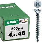 SPAX Universalschraube, 4,5 x 45 mm, 500 St&uuml;ck, Kreuzschlitz Z2, Senkkopf,