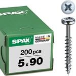 SPAX Universalschraube, 5 x 90 mm, 200 St&uuml;ck, Teilgewinde, Halbrundkopf,
