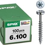 SPAX Universalschraube, 6,0 x 100 mm, 100 St&uuml;ck, T-STAR plus, Halbrundkopf,