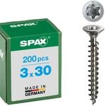 SPAX Universalschraube aus Edelstahl rostfrei A2, 3,0 x 30 mm, 200 St&uuml;ck, T-STAR