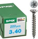 SPAX Universalschraube aus Edelstahl rostfrei A2, 3,0 x 40 mm, 200 St&uuml;ck, T-STAR