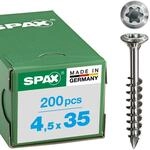 SPAX Fassadenschraube aus Edelstahl rostfrei A2, 4,5 x 35 mm, 200 St&uuml;ck, T-STAR