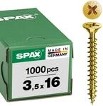 SPAX Universalschraube, 3,5 x 16 mm, 1000 St&uuml;ck, Kreuzschlitz Z2, Senkkopf,
