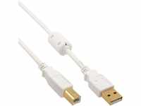InLine 34555W USB 2.0 Kabel, A an B, weiß / gold, mit Ferritkern, 5m, 1 Stück