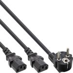 InLine 16653 Netz-Y-Kabel, 1x Schutzkontaktstecker zu 2x Kaltger&auml;testecker, 1,8m