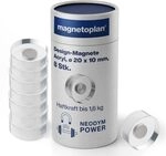 Design Magnete, Durchmesser 20 x 10 mm, Haftkraft circa 1.6 kg, acryl/transparent