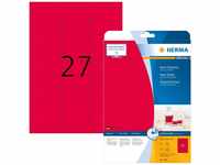 HERMA 5045 Farbige Etiketten neon rot, 20 Blatt, 63,5 x 29,6 mm, 27 pro A4 Bogen, 540