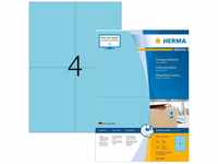 HERMA 4398 Farbige Etiketten blau, 100 Blatt, 105 x 148 mm, 4 pro A4 Bogen, 400