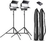 Walimex pro LED Sirius 160 Daylight 2er Set mit Stativ + Fernbedienung - 2x 65W