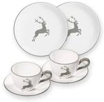 GMUNDNER KERAMIK Breakfast for two Classic Geschirrset grauer Hirsch Geschirr,