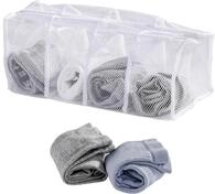 WENKO 63055100 Socken-W&auml;schenetz, 4 F&auml;cher, Polyester, 17 x 40 x 17 cm, Wei&szlig;,