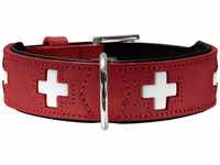 HUNTER SWISS Hundehalsband, Leder, hochwertig, schweizer Kreuz, 50 (S-M), rot/schwarz