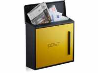 Relaxdays Briefkasten gelb modern Zweifarben Design, DIN-A4 Einwurf, Stahl, groß,