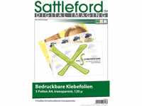 Sattleford Klebeetiketten: 5 Klebefolien A4 transparent für Inkjet (Folie zum