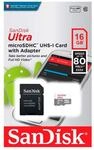 SanDisk Ultra 16GB Android microSDHC Speicherkarte + SD-Adapter bis zu 80...