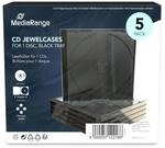 MediaRange CD Jewelcase for 1 disc, 10.4mm, Black Tray, Pack 5