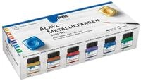 KREUL 77600 - Acryl Metallicfarben im Set, 6 x 20 ml Farbe und ein Pinsel,