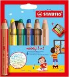 STABILO - Buntstift, Wasserfarbe & Wachsmalkreide - woody 3 in 1-6er Pack mit Spitzer