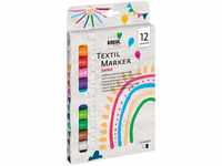 KREUL 90720 - Textil Marker medium Junior, 12 Stoffmalstifte für helle Textilien,